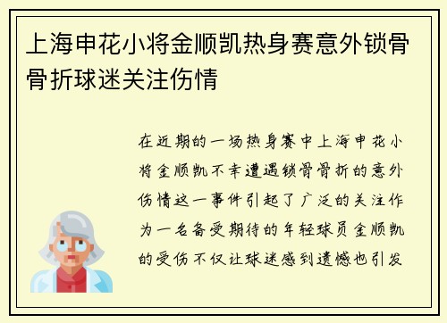 上海申花小将金顺凯热身赛意外锁骨骨折球迷关注伤情