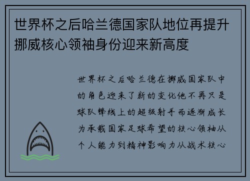 世界杯之后哈兰德国家队地位再提升挪威核心领袖身份迎来新高度